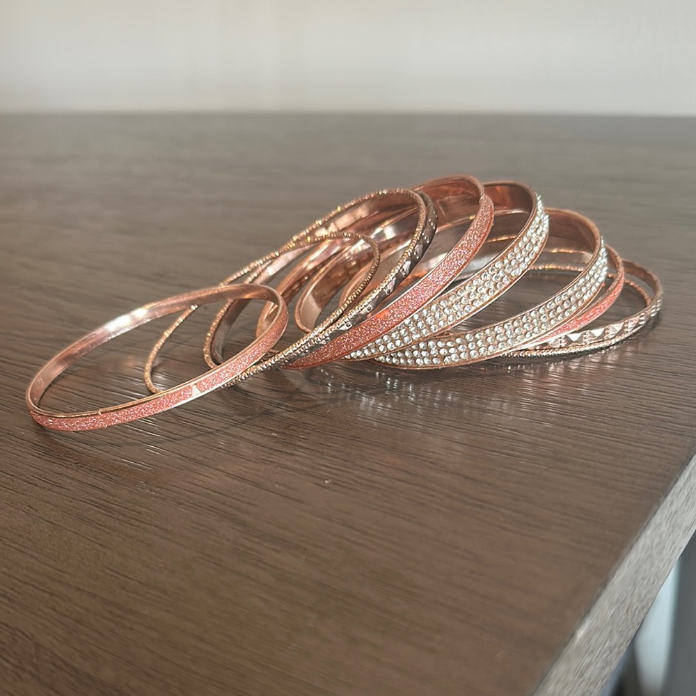 Elegant Rose Gold and Silver Bangle Set